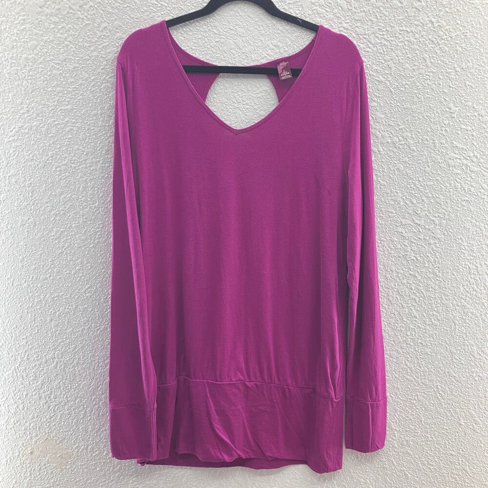 Prana Purple Fuchsia Cut Out Back V Neck Long Sleeve Lightweight Tunic Shirt Top